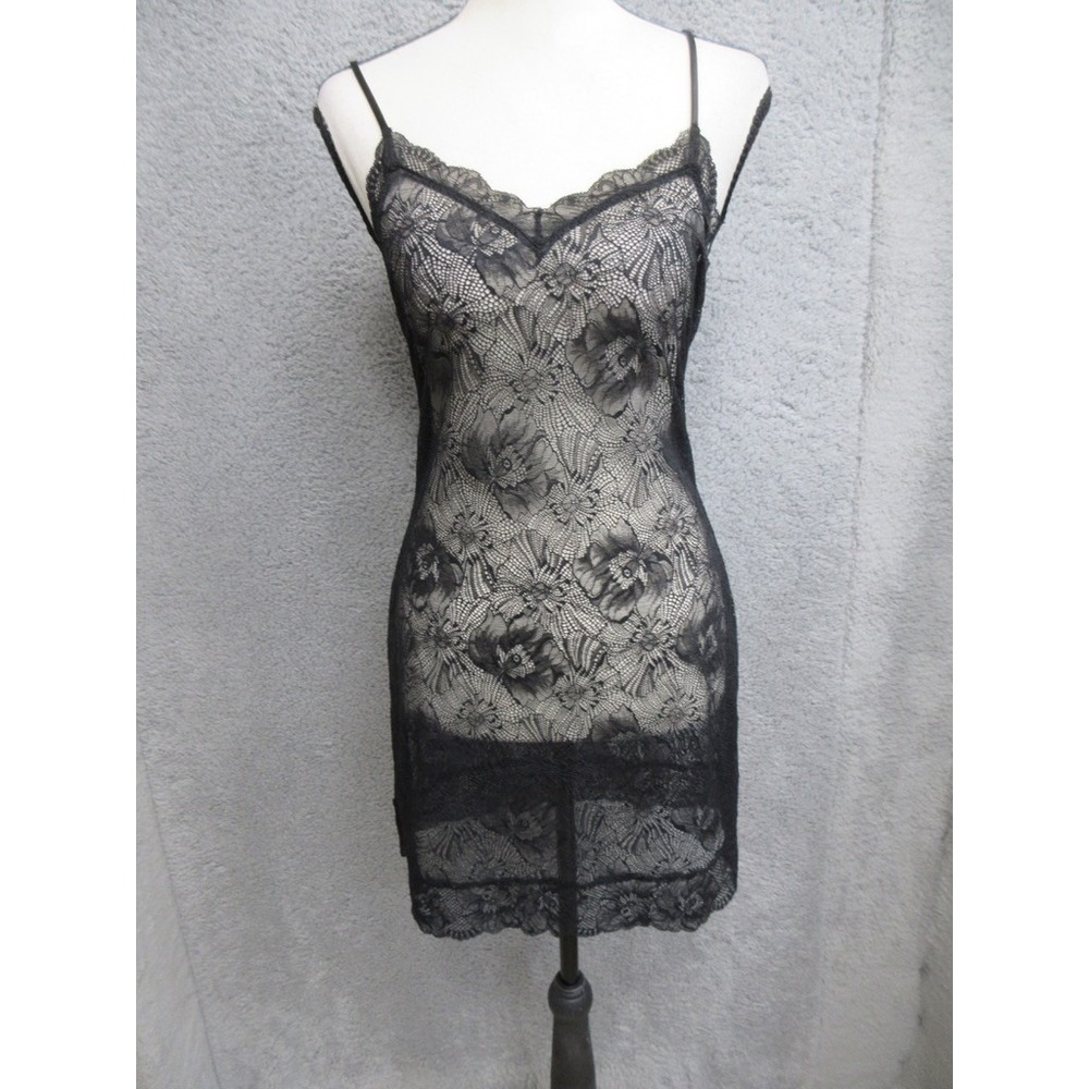 Victorias Secret Slip Dress Women M Black Lace Coquette Goth Lingerie Chemise